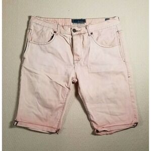 Division E Shorts Mens 36 Beige Denim Bermuda Cuffed Pockets Cotton Mid Rise